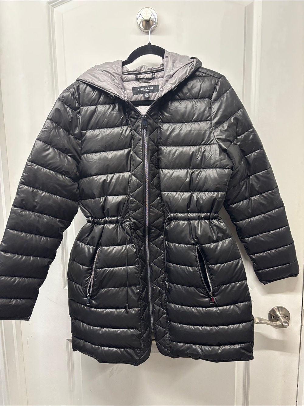 Kenneth Cole Black Quilted Packable Hooded Drawstring Puffer Coat